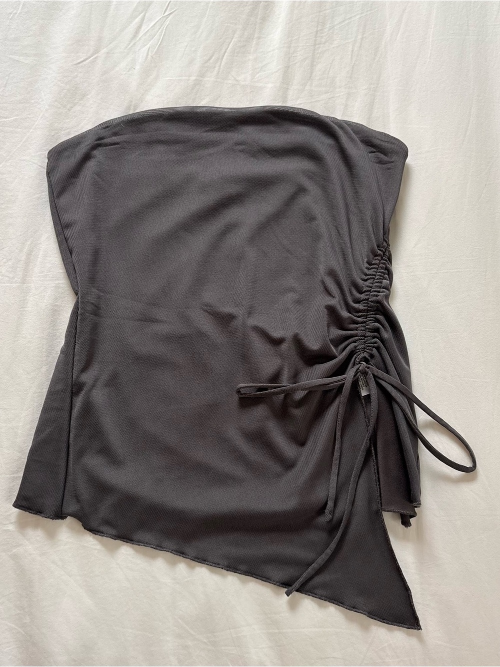 Garage Strapless Grey Ruched Side Tie Top